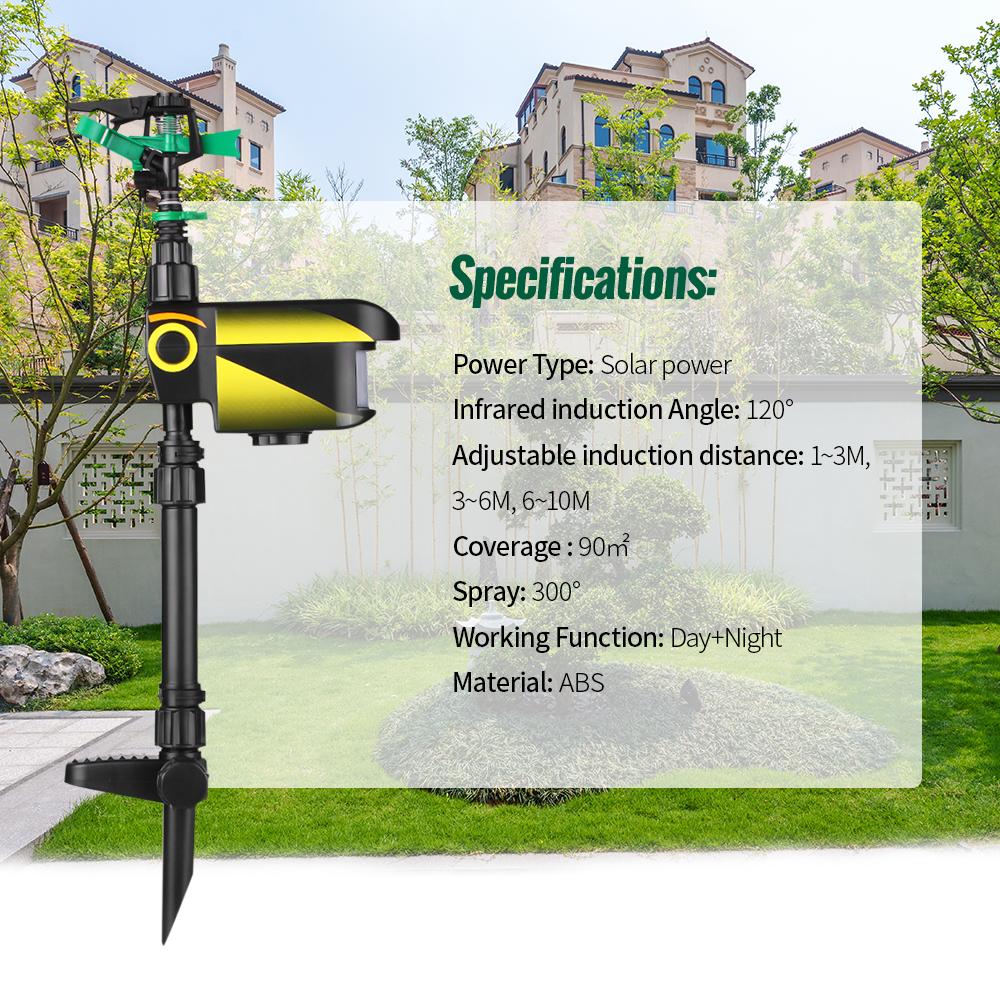 Solar Powered Motion Activated Animal Repeller Yard Enforcer Garden Animal Deterrent Automatic Rotating Adjustable Large Area. 