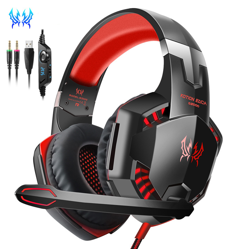 KOTION EACH G2000 Gaming Headset Deep Bass Stereo Wired Computer LED Illuminated Headphone with microphone for PS4 XBOX PC Gamer. 