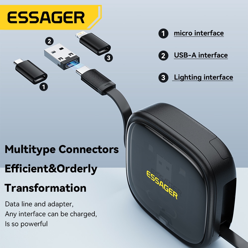 Essager USB C To Tpye C Cable PD 60W for xiaomi poco Fast Charging Data Travel Multi Functional Cord With Holder Storage Box. 