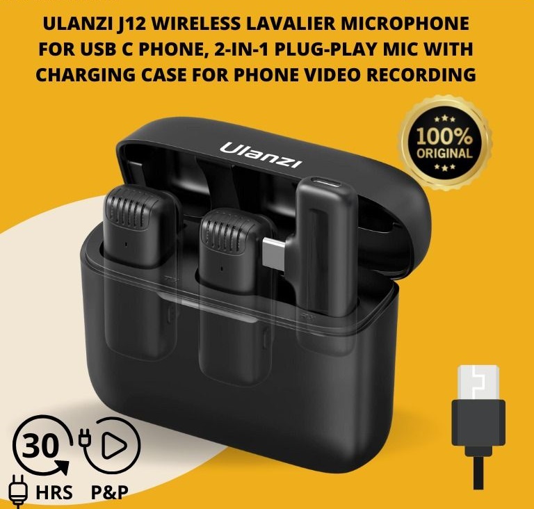 Ulanzi J12 Dual Wireless Microphone for Android with Charging Case for Type-C Mobile. 