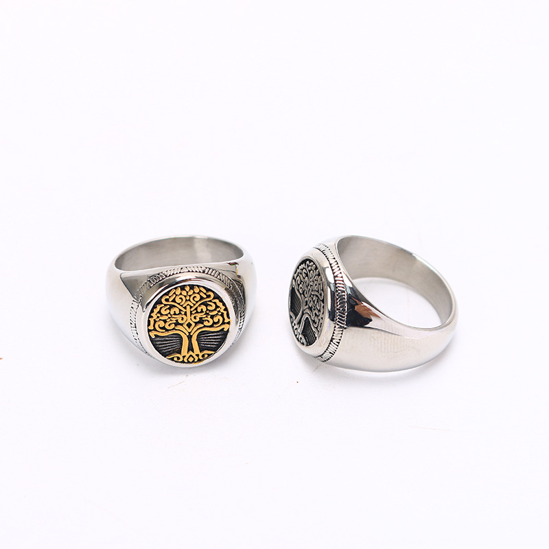 Nordic tree of life ring Titanium steel retro men's ring Viking personality niche design single index finger ring. 