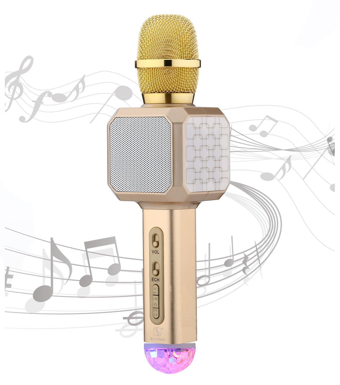Magic Bluetooth Karaoke Microphone SU.YOSD , Wireless Professional Speaker Handheld Microphone SD Card,  with USB Colorful Neon Lights. 