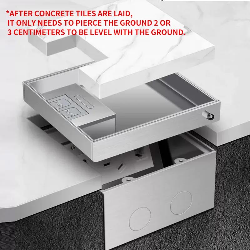 Ultra-Thin 304 Stainless Steel Concealed Floor Socket - Waterproof and Embedded for Flat Surfaces EU socket 130mm X 130MM. 