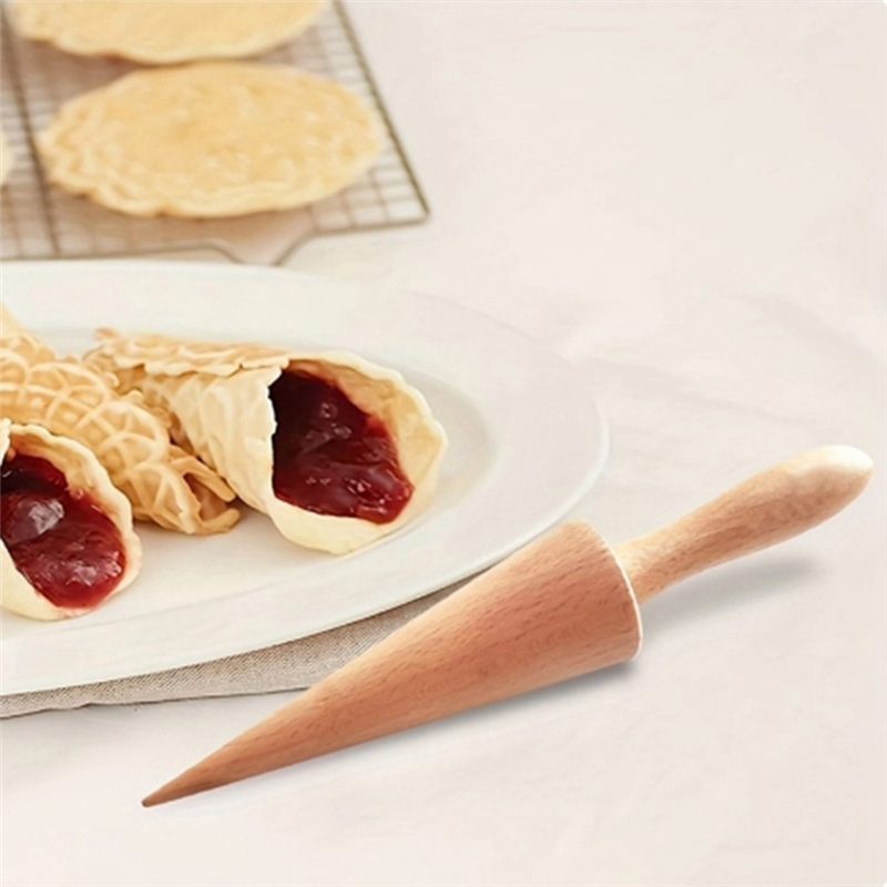Ice Cream Waffle Cone Roller, Strong and Smooth Cone Roller, Wooden Pizzelle Cone, Handle Waffle Cone Shaped Tool. 