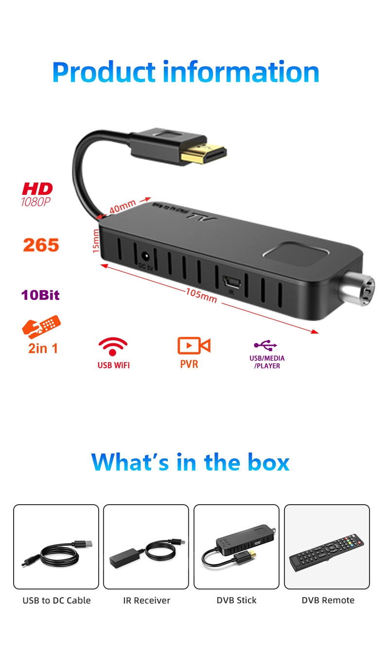 2024 New DVB-T2 DVB C H.265 TV Tuner 1080p HD Digital Terrestrial TV Receiver U3mini TV Decoder Italy Poland DVB T2 Tuner TV Box. 
