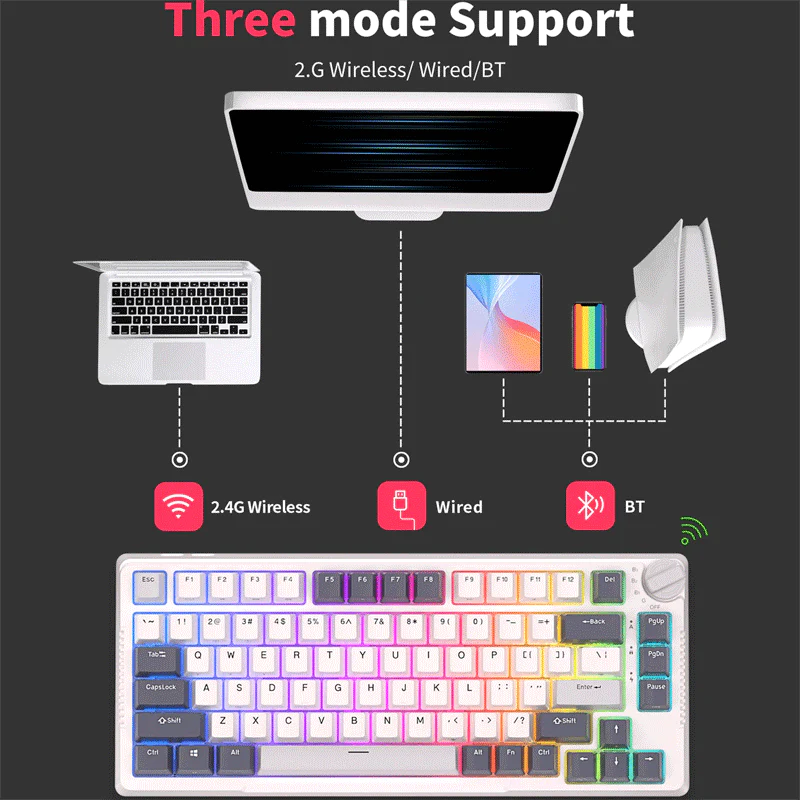 Royal Kludge RK-H81 Tri-Mode RGB 81 Keys Hot Swappable Mechanical Keyboard sky chan II plug and play with computer or xbox or console. 