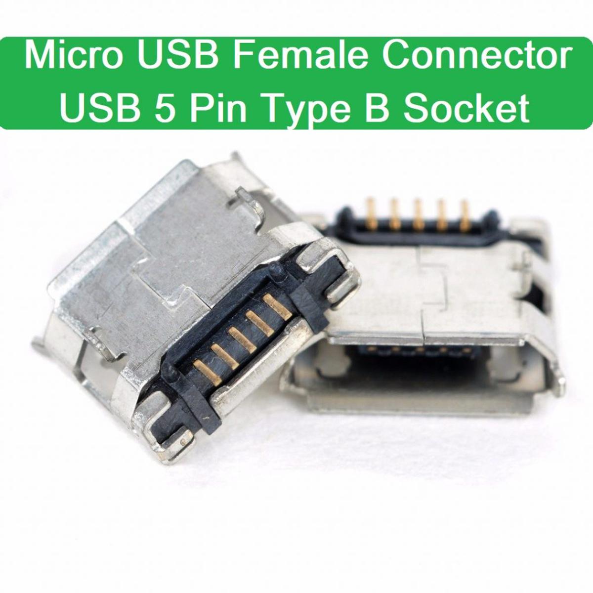 5Pcs-5 Pin Micro USB Female Connector USB DIP 5 Pin Type B Socket Adapter Solder Port Soldering Repair Parts Panel Mount For Mobile Phone Charger Cables