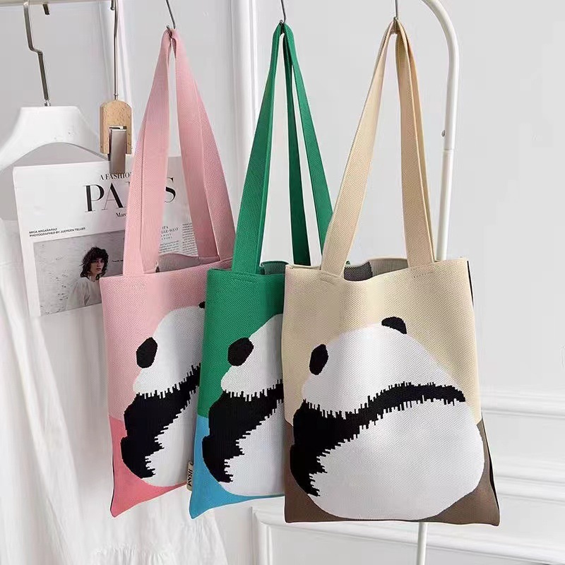 2023 back panda new product large and versatile student large-capacity quartle bag shoulder bag knitted bag hand bag