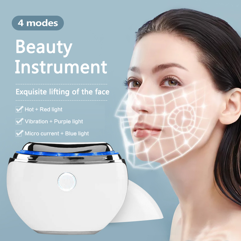 EMS Gua sha Scraper with Red/Blue/Purple Light Therapy Skincare 42℃ Hot Compress Microcurrent Machine for Face Lifting