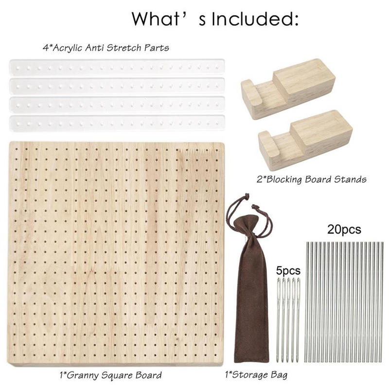 Wooden Blocking Board Square Crochet Board Crafting Part with Small Holes Blocking Mat Blocking Board for Knitting Crochet. 