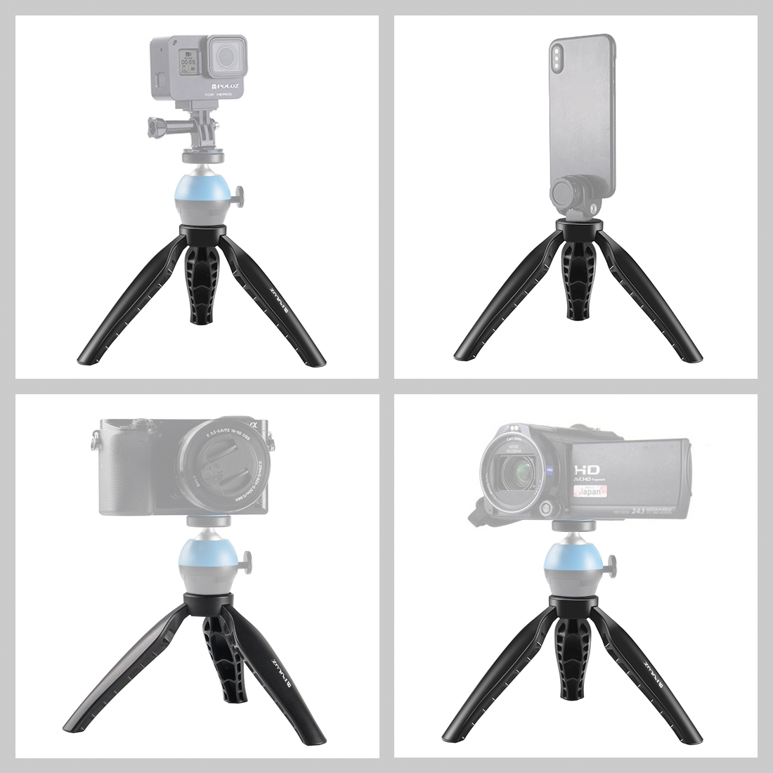PULUZ ple Mini ABS Desktop Tripod Mount with 1/4 inch Screw for DSLR & Digital Cameras, Working Height: 9cm(Black). 