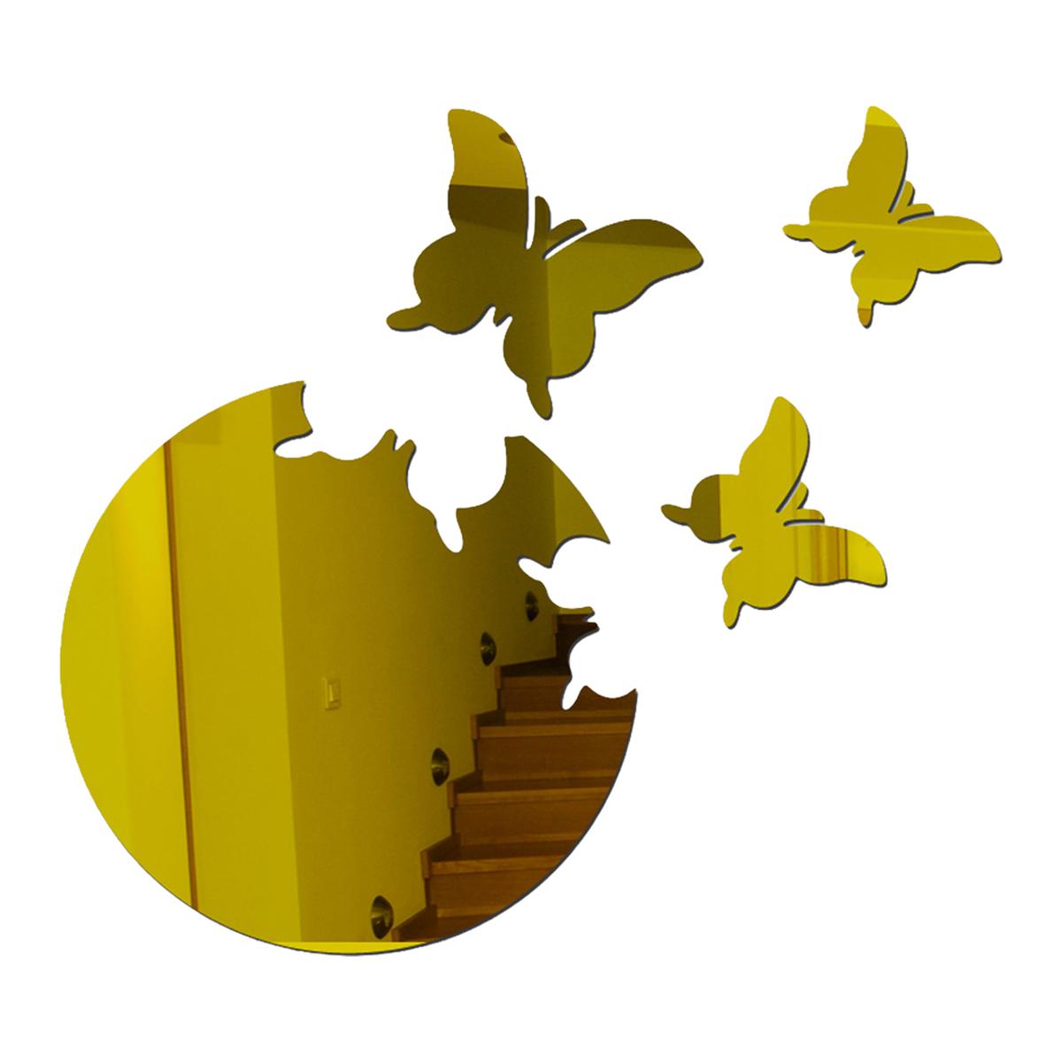 4Pcs/Set Wall Sticker Fade-resistant Strong Adhesive Acrylic 3D Butterfly Shaped Mirror Sticker for Home