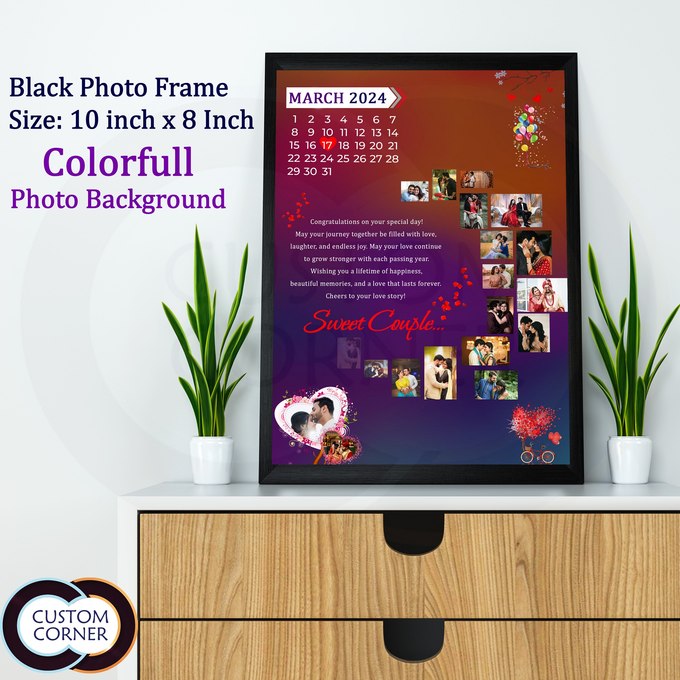 Free Delivery - Photo with Frame Different  Size of  Customized Design - Select Size While Order - Sweet Couple Design 21 photos Photo Frame. 