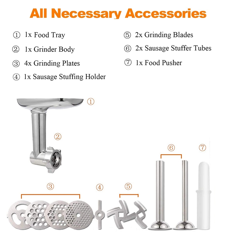 Meat Grinder Attachment for KitchenAid,Included Sausage Stuffer Tubes. 