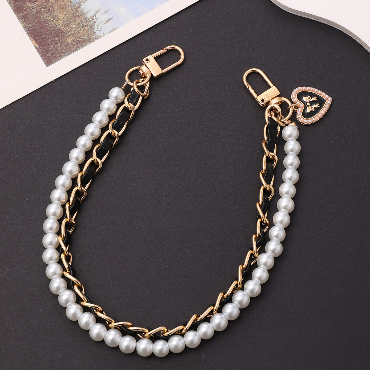 Vintage Pearl Bag Strap For Handbag Double Layer Chain Pearl Phone Lanyard Exquisite DIY Purse Replacement Handles Bag Accessory
