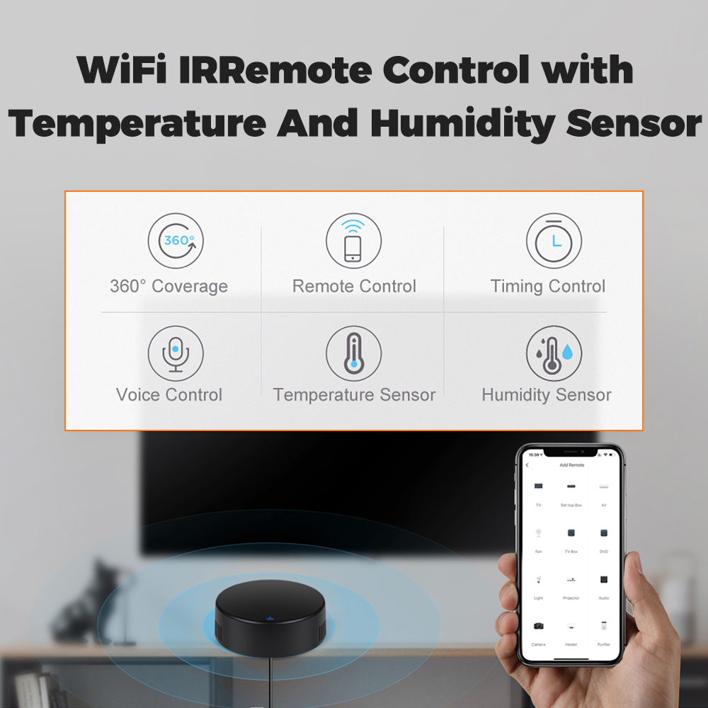 ROVF - Tuya Wifi IR Remote Control Universal Temperature Humidity Sensor - for Fan TV Voice Alexa Google Home. 