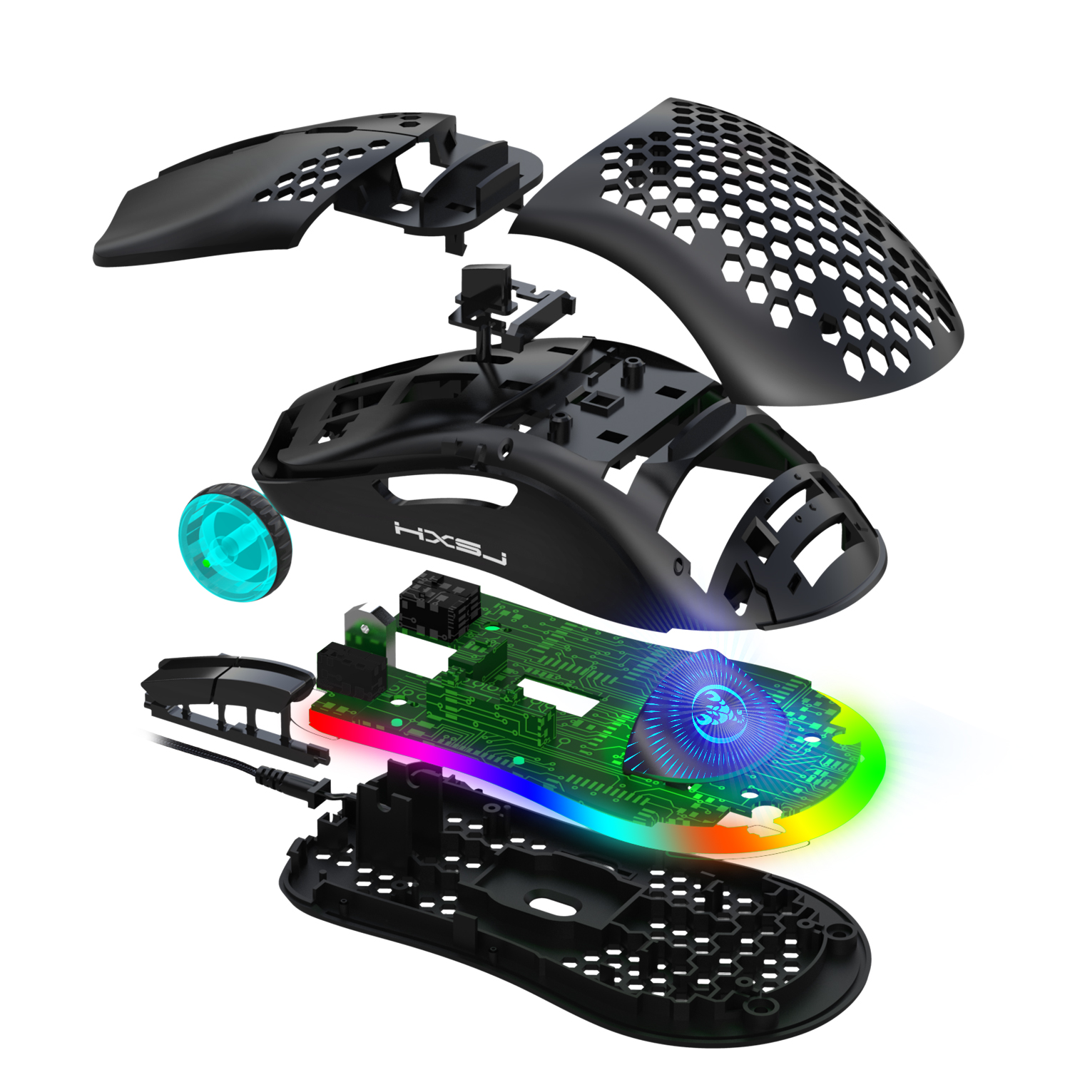 New HXSJ J900 USB Wired Gaming Mouse RGB Gaming Mouse with Six Adjustable DPI Cellular Hollow Ergonomic Design for Desktop. 