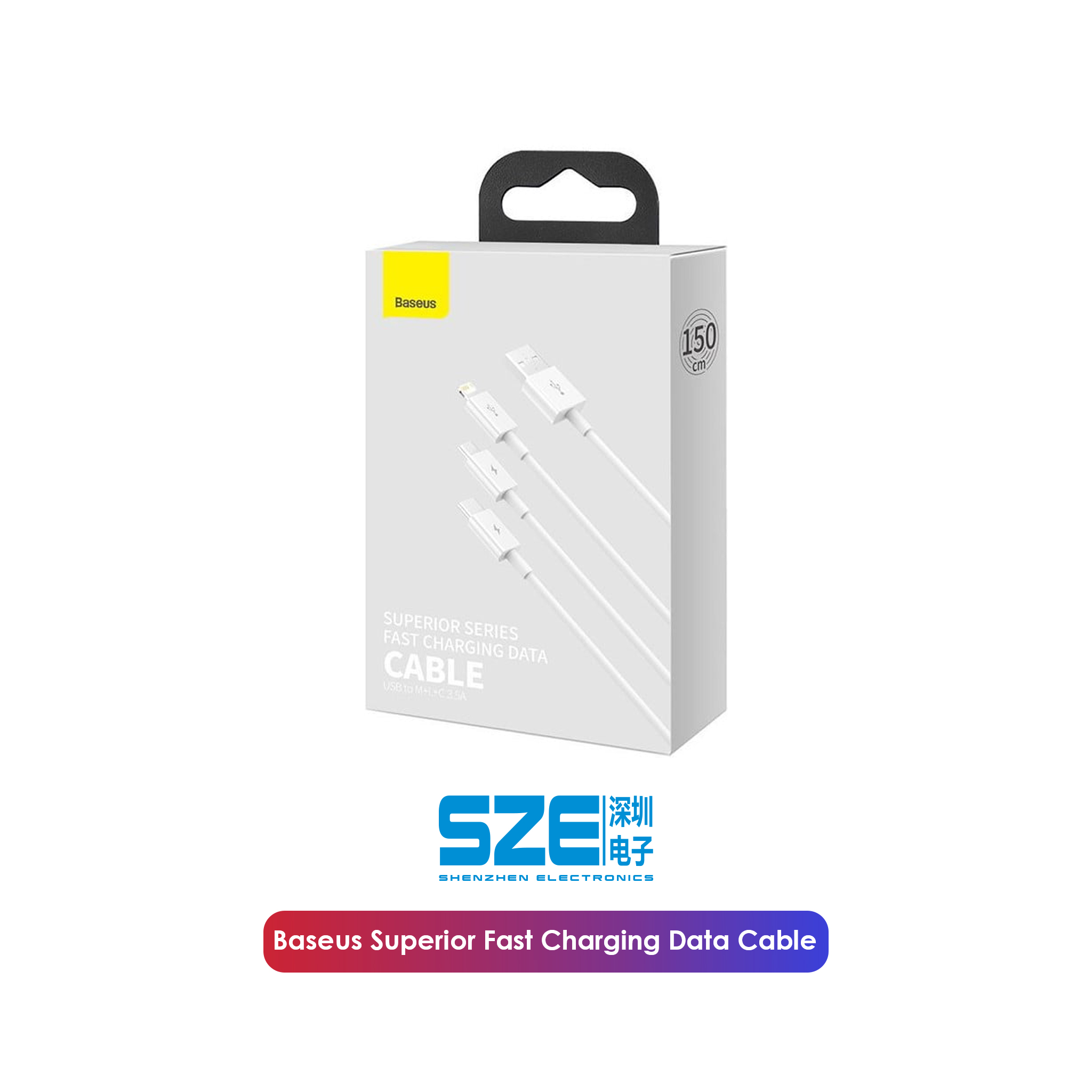 Baseus Superior Series Fast Charging Data Cable USB to M+L+C 3.5A 1.5m White