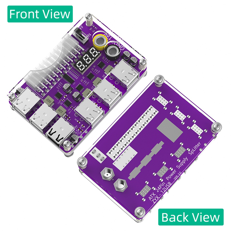 Power Adapter Connector Power Supply Breakout Board High Quality ATX 24Pin Power Module Adapter with 12 Port USB 2.0 and QC 2.0/ 3.0 and 12V Output. 