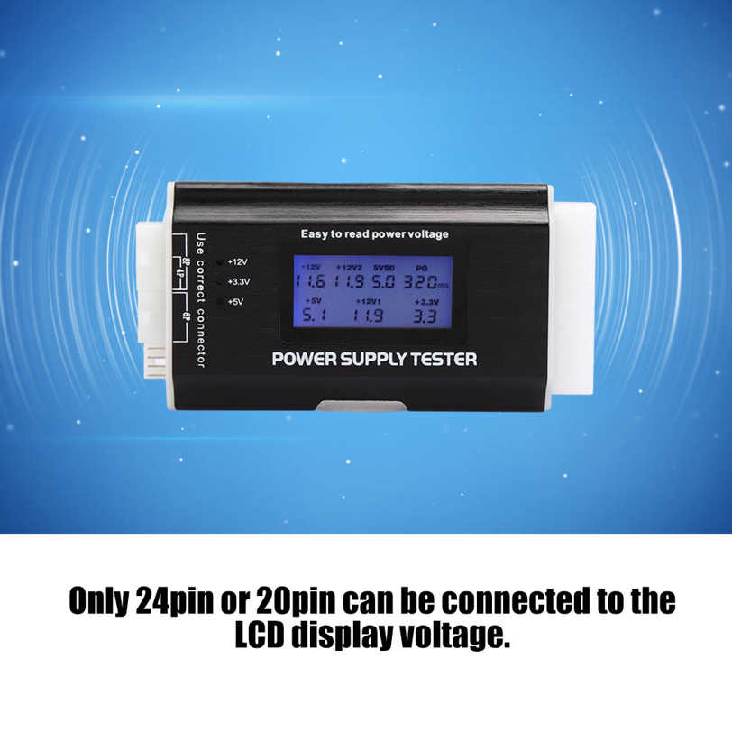 SATA Power Supply Tester Computer LCD Display Aluminum Alloy Support 20/24Pin ATX. 