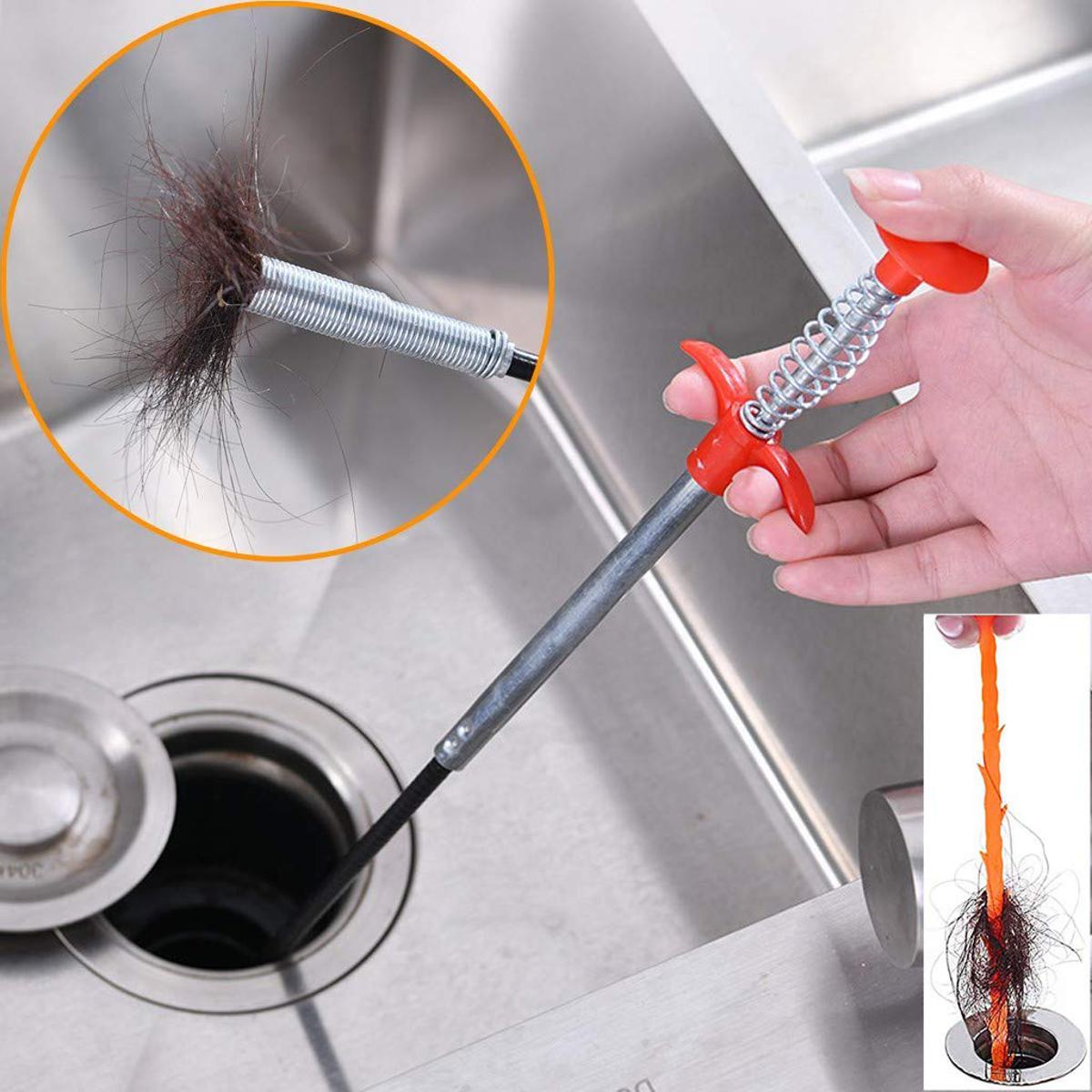 Spring Pipe Dredging Tool 5 feet Cleaning Claw Multi-Tooth Drain Cleaning Claw Hair Clog Remover Catcher Sink Cleaner Home Improvement Tools. 