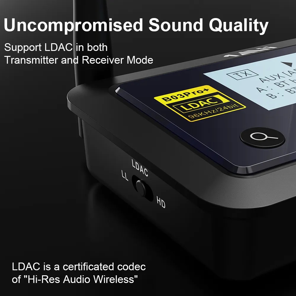 1Mii B03Pro+ Bluetooth 5.0 Transmitter Receiver Audio aptX LL HD CSR8675 HiFi LDAC Bluetooth Adapter for TV PC with LCD Screen #. 