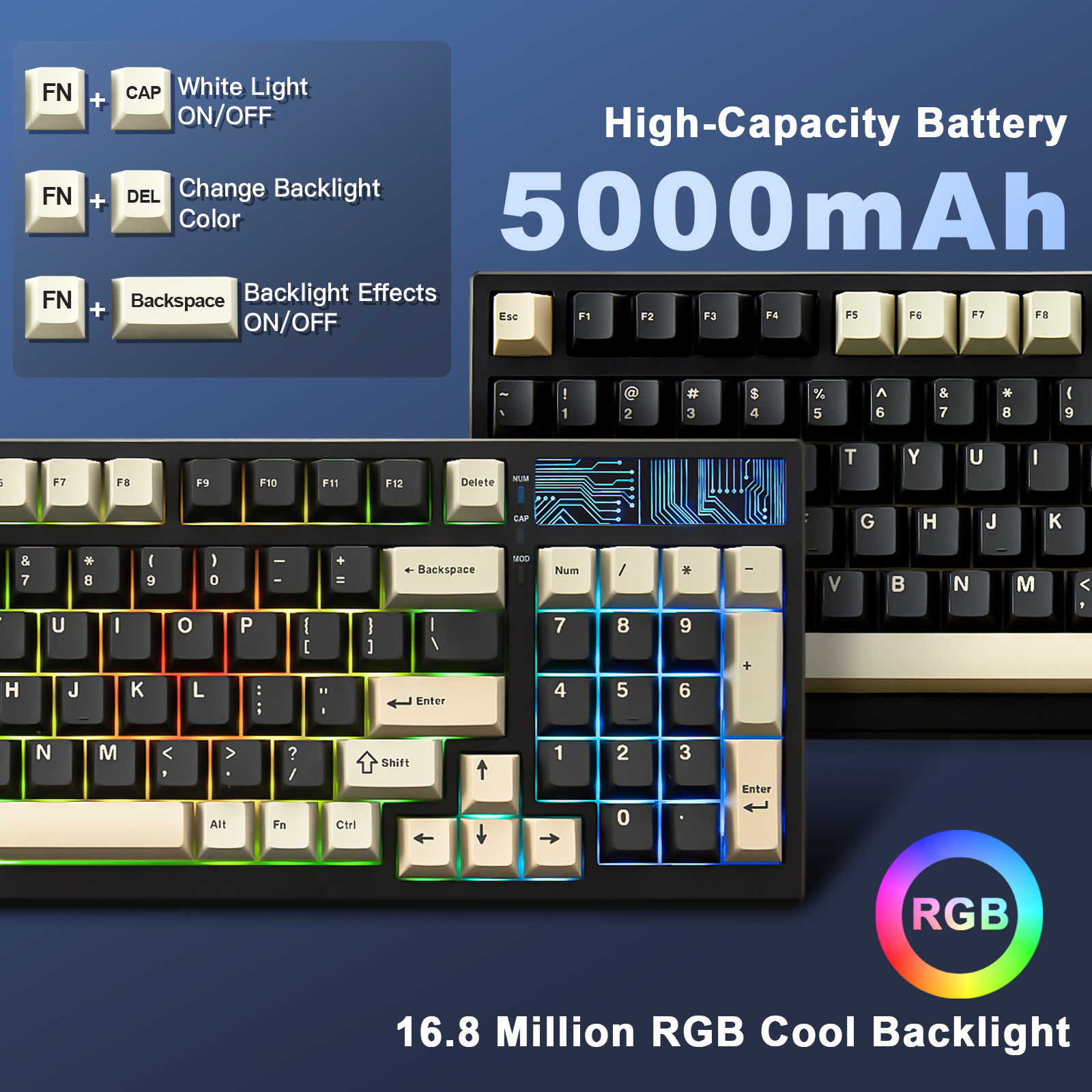 YUNZII YZ98 Black Mechanical Gaming Keyboard, 99-Key Hot Swap Gasket Keyboard, 98% 1800 Layout Wireless RGB Full-Size Keyboard. 