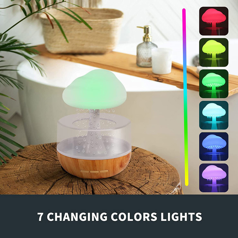 Rain Cloud Humidifier Mushroom Essential Oil Diffuser Cloud Humidifier Rain Drop Baby Air Humidifier Colorful Lamp. 