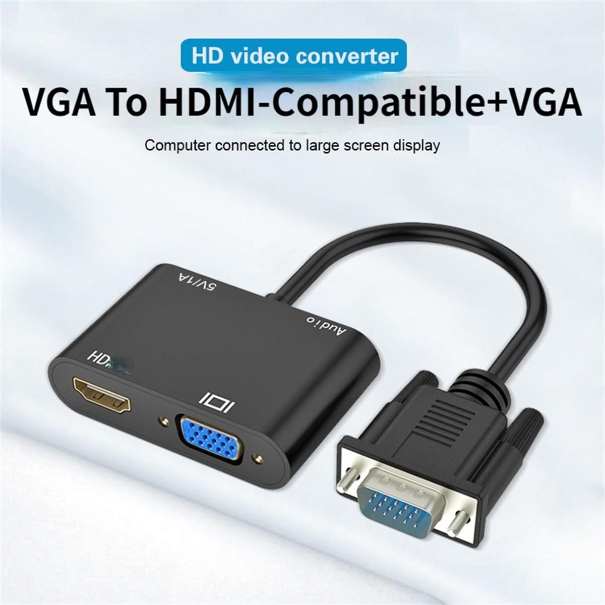 Vga To Hdmi-compatible Adapter Vga Splitter With 3.5mm Audio Converter For  Pc Projector Hdtv Multi-port Vga