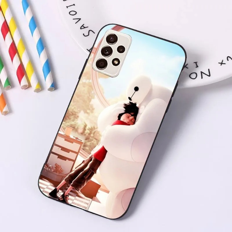Clumsy Baymax Phone Case For Samsung A14 A34 A54 A13 A52 A53 4G 5G Soft Black Phone Cover. 