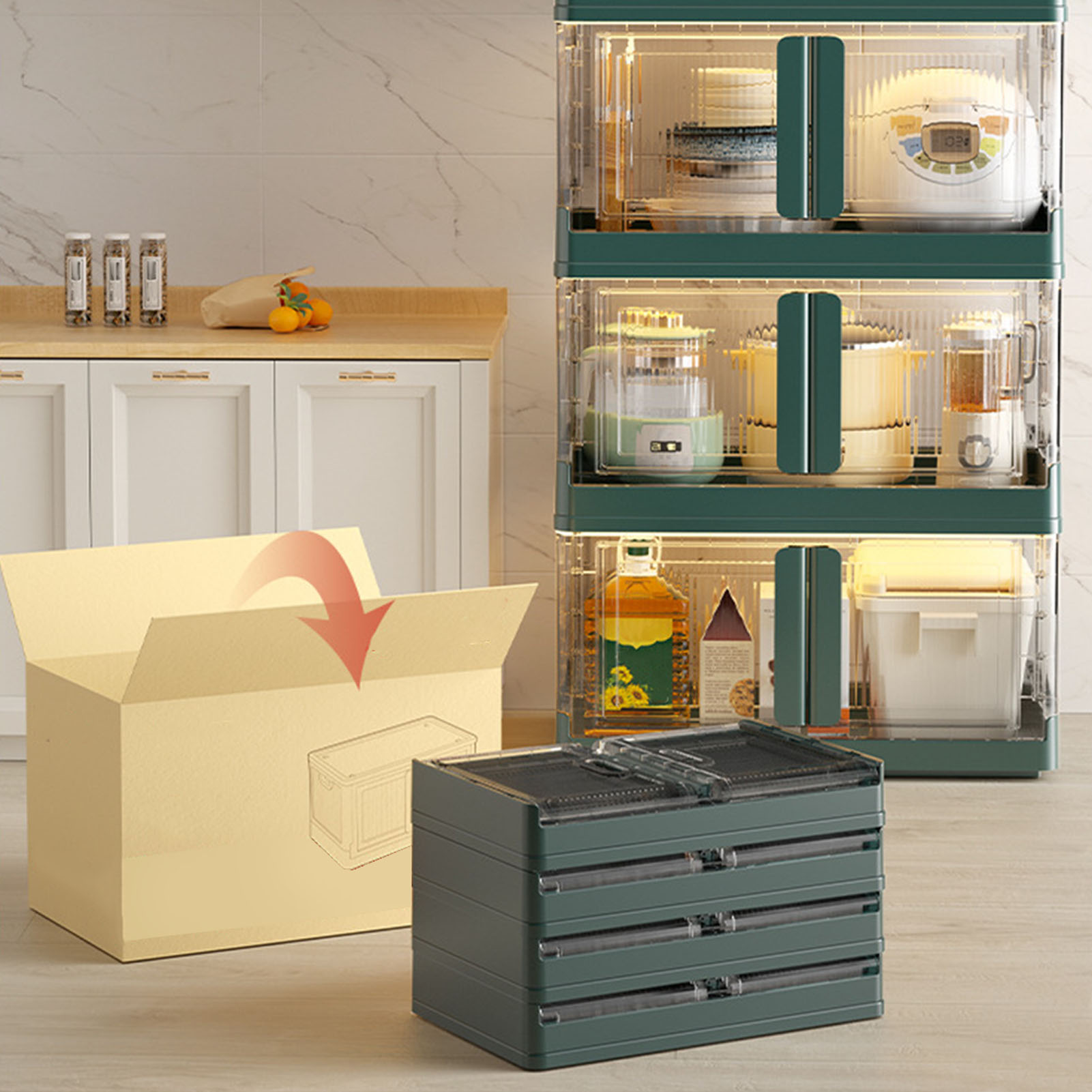 Storage Bins, 2 Opening Modes Folding Storage Cabinet for Kitchen. 