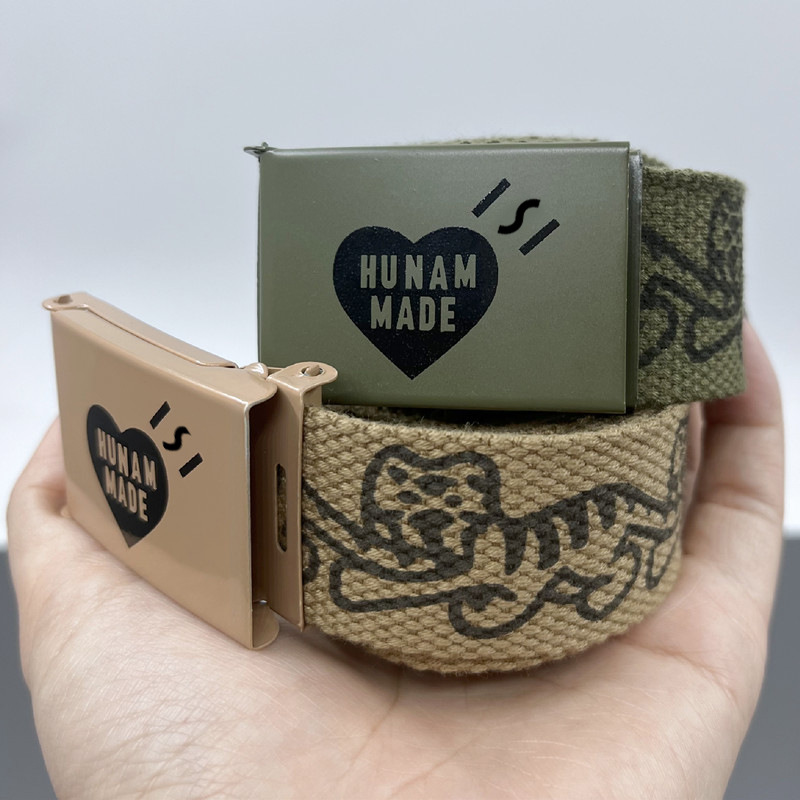 HUMAN MADE love metal buckle tiger string label canvas belt men's same style is young. 