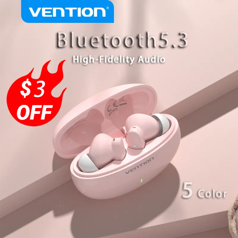 Vention Bluetooth 5.3 Earphone Wireless Earbuds Headset Smart Noise Canceling Sport Gaming Sweatproof Built-In Microphone Touch