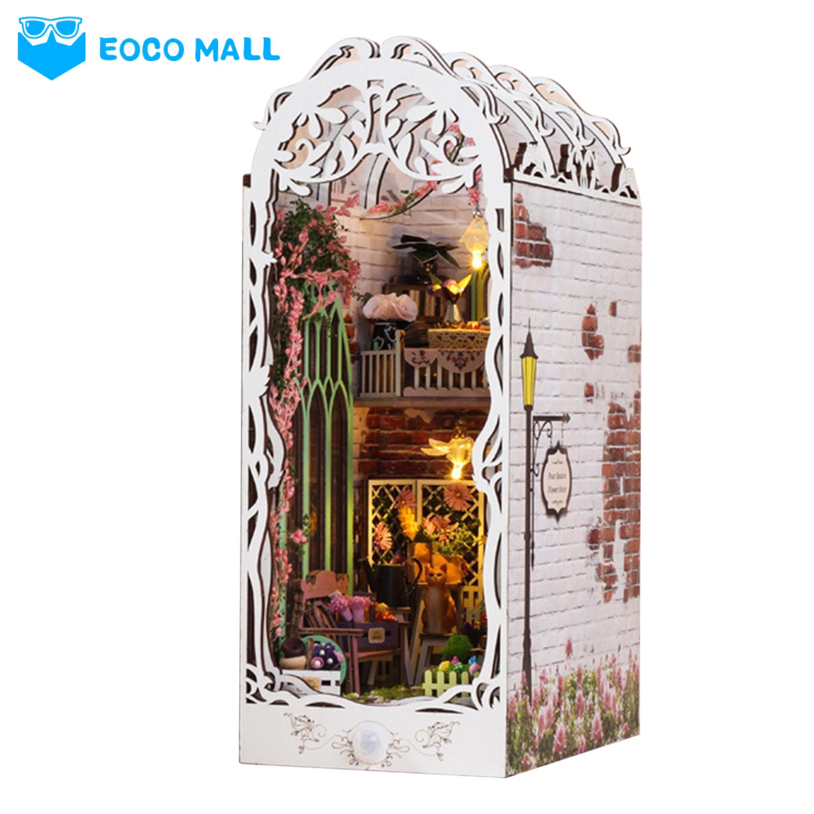 EOCO MALL Miniature World Home Decor Diy Book Nook Kit with Led Lights Miniature House Diorama Puzzle for Adults Kids Unique Bookshelf Decor Gift Set Bookend Model Diy Kit