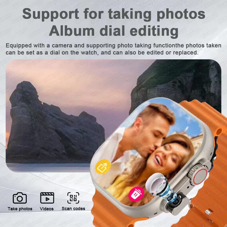 Smart Watch 4G SIM Card and Camera Video Call Whatsapp Notification AMOLED Screen Custom Dial Support TWS Earphone Connection. 