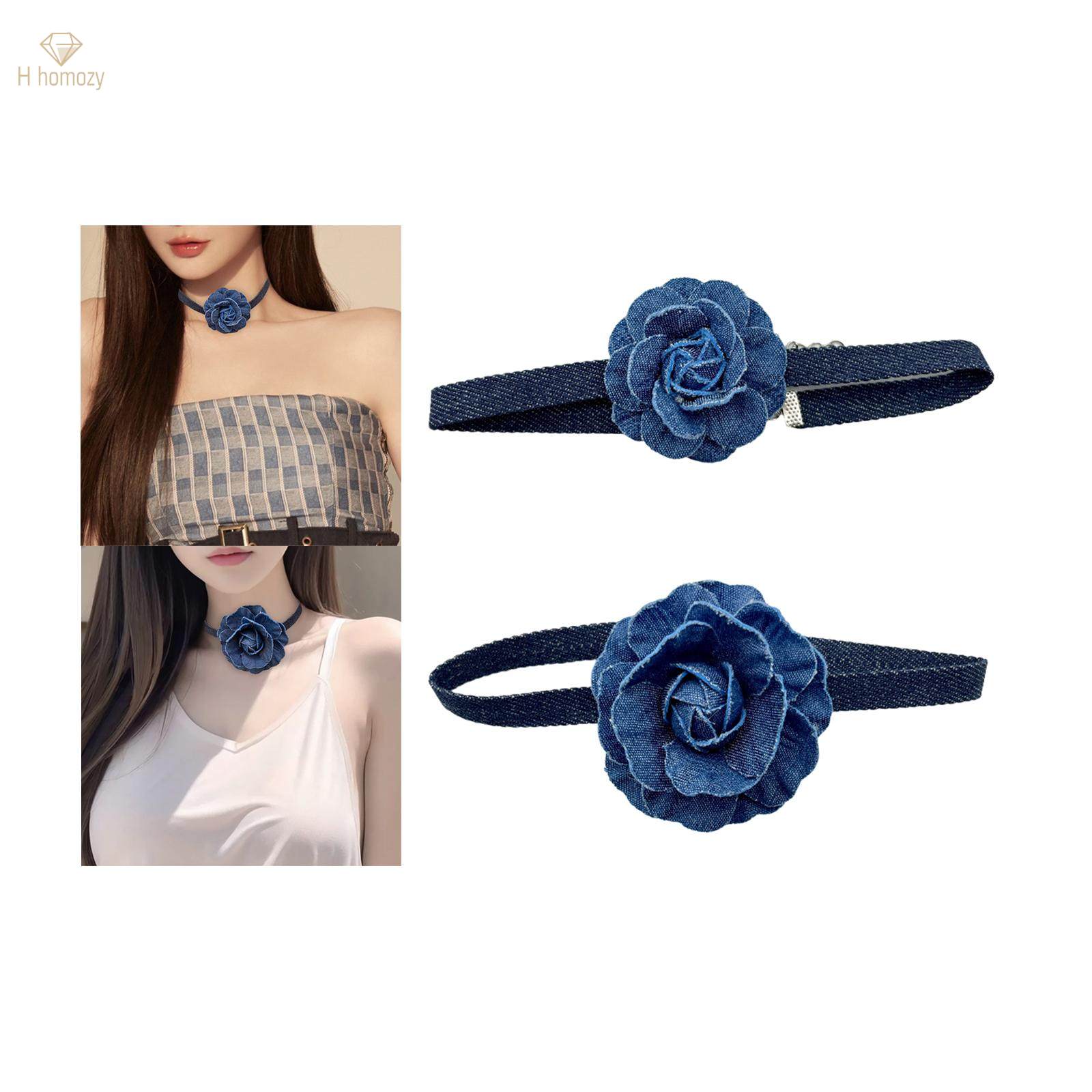 Blue Flower Collar Choker Necklace for Photography Props Wedding Anniversary. 