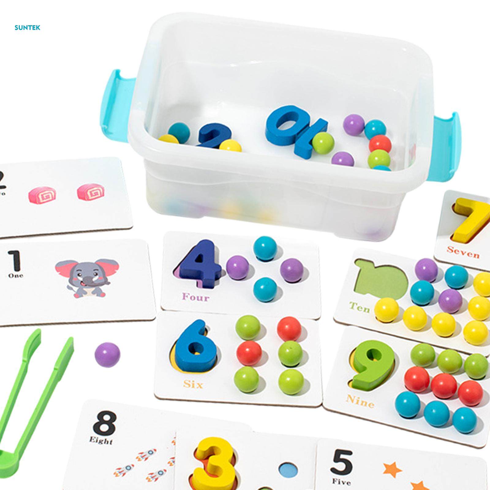 Color Sorting Toys Montessori Toy with Rainbow Beads Clip Beads Matching Game. 