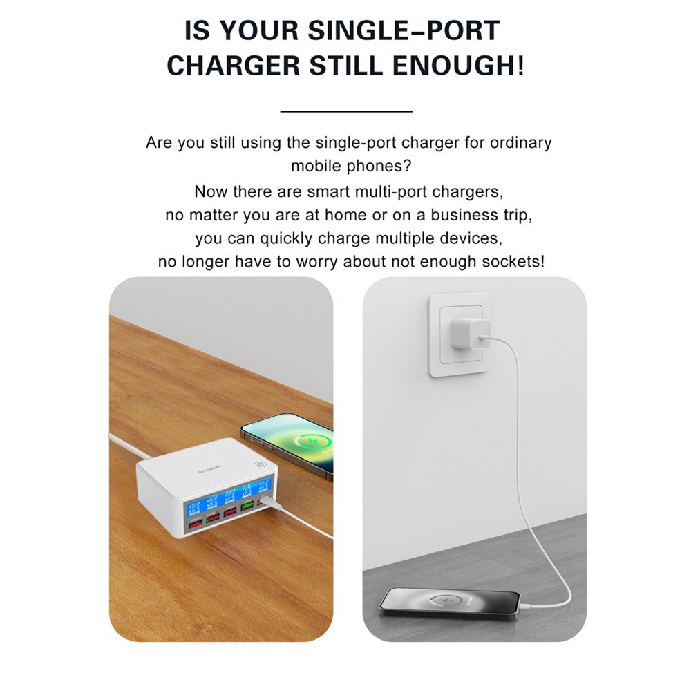 Multiple USB Charger 65W 5-Port USB Charging Stations with LCD Display PD 20W + QC3.0 Fast Charger Multi-Port USB Hub Charger for Smart Phones Tablet Earphone and More-eu. 