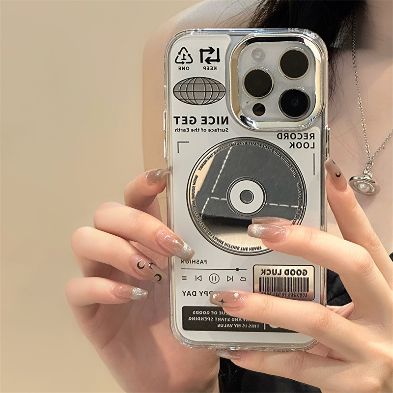 Creative English Quotes Mirror Music Record Disc Clear Phone Case For iPhone 14 13 12 11 15 Pro Max Plus XS Bar Code Back Cover