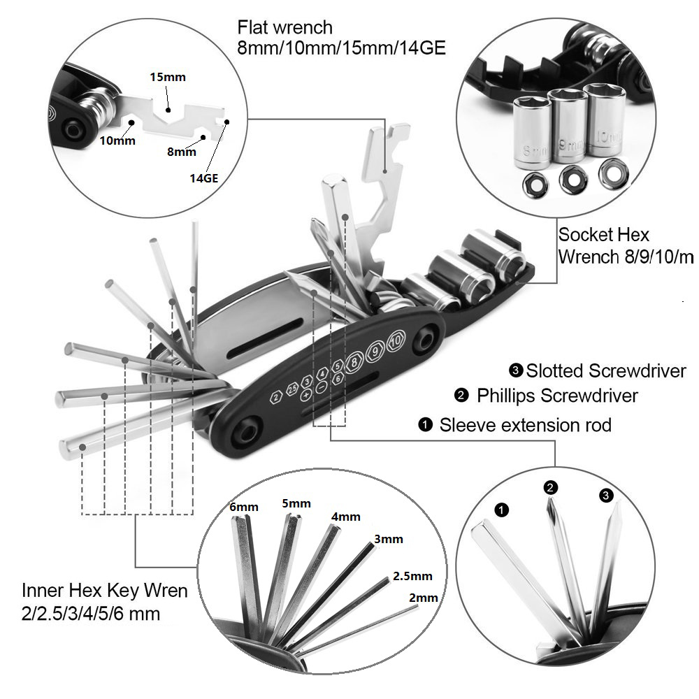 Bike Repair Tool Kit 16 in 1  Portable Socket Multipurpose Wrench Bicycle Multi Tool - সাইকেল. 