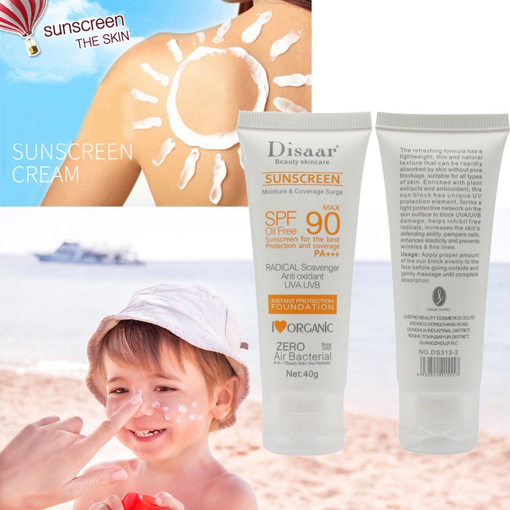 Disaar SPF90 Oil-Free Sunscreen Cream 40g | Instant Protection UVA UVB Foundation PA+++. 