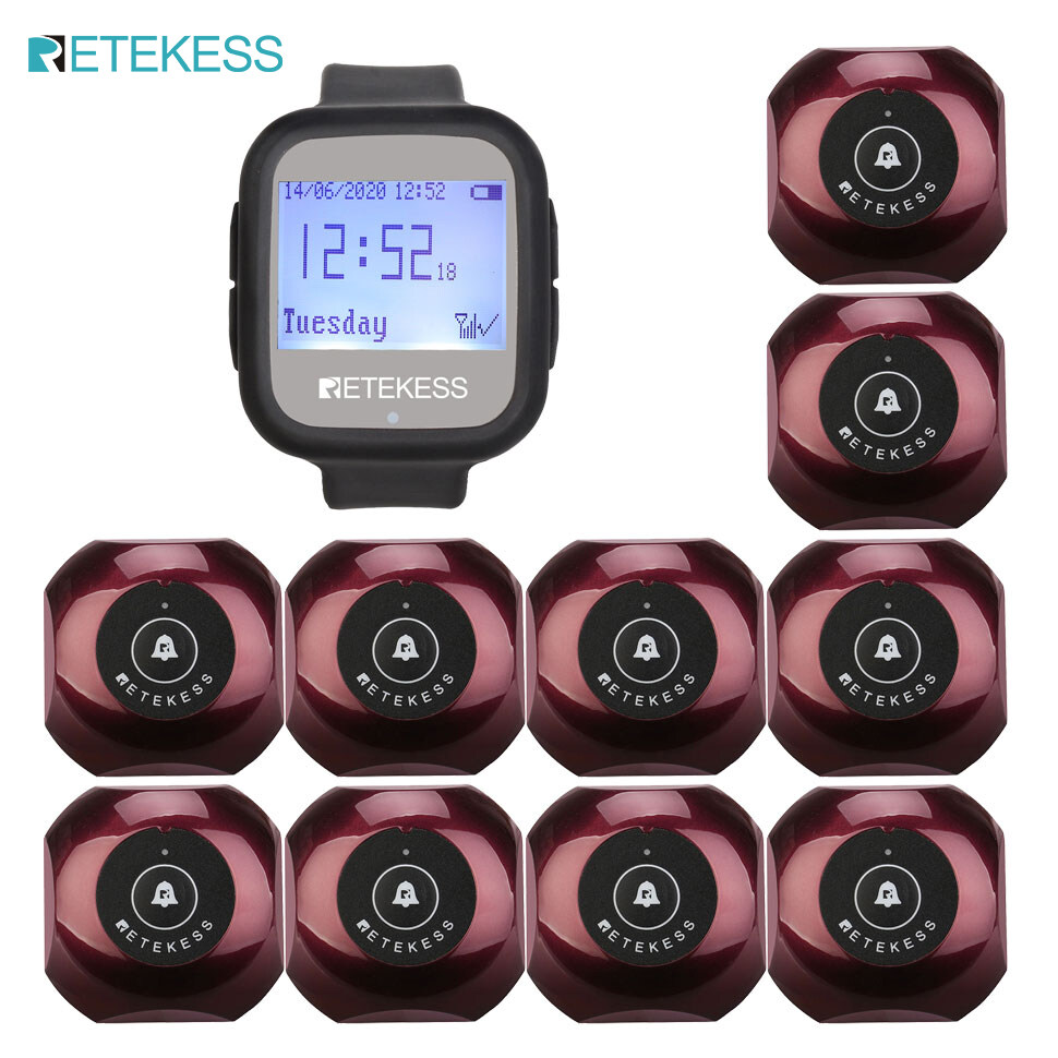 Retekess TD106 Calling System Restaurant, Restaurant Pager, Waterproof Watch, Compatible with 500 Buttons, for Restaurant Pizzeria Bar Hotel