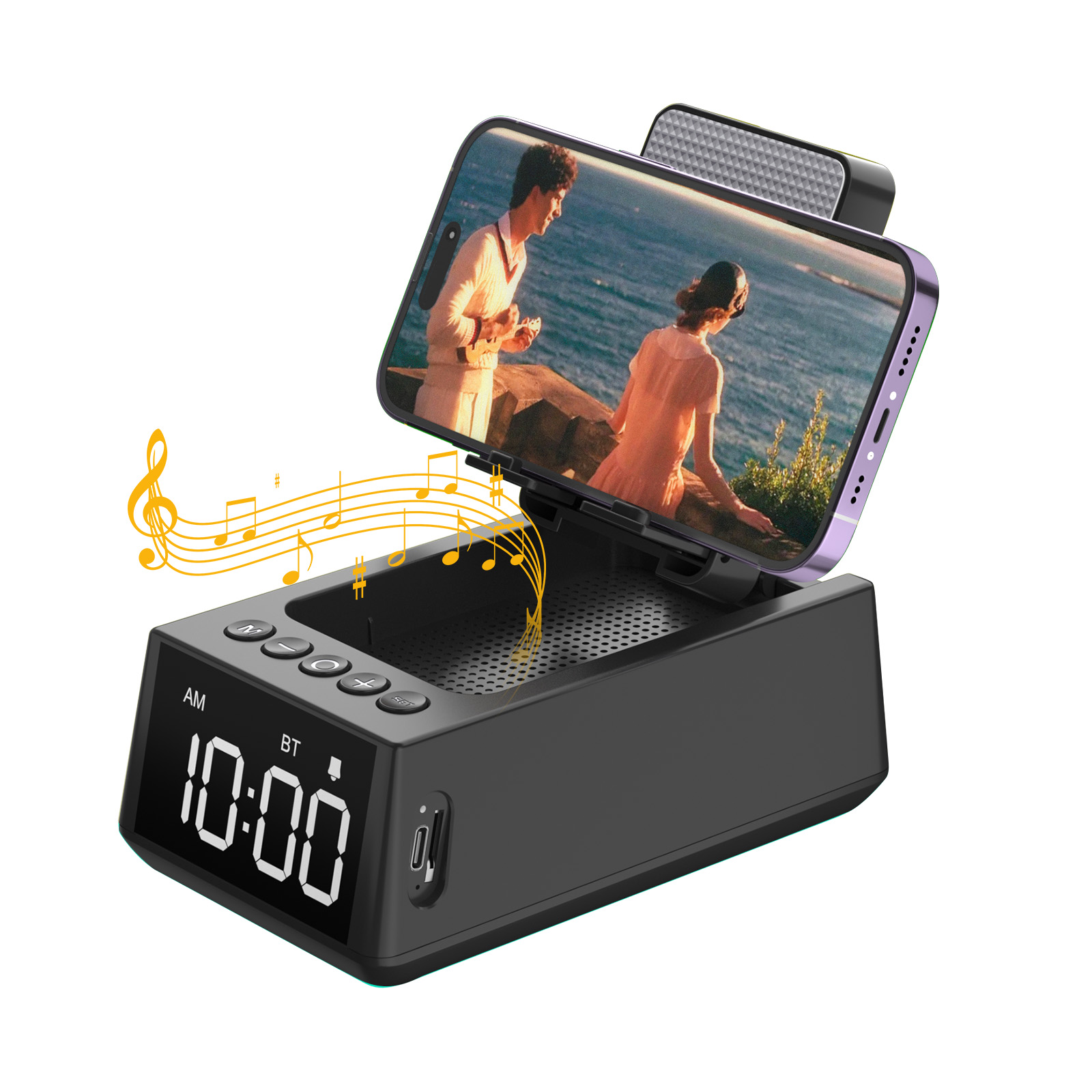 WISE TIGER Bluetooth speaker Foldable 3 in 1 Wireless Speaker with Loud Alarm Clock Cell Phone Stand 12H Display Speaker. 