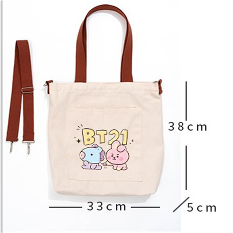 KPOP BT21 Cartoons Bag BTS Canvas Should Bag Detachable Shoulder Strap. 