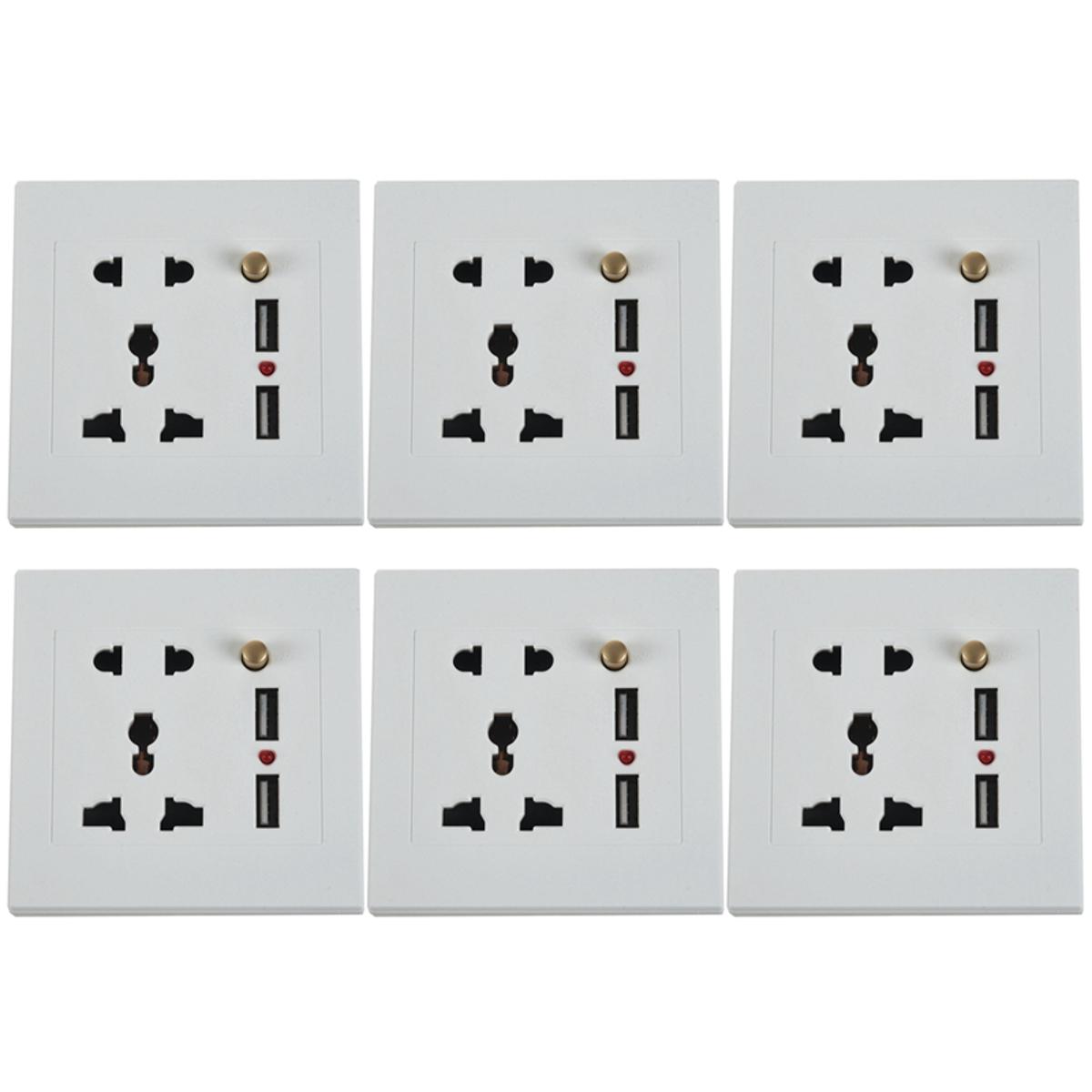 6X 2.1A Dual USB Wall Charger Socket Adapter Universial Power Outlet Panel wite Switch