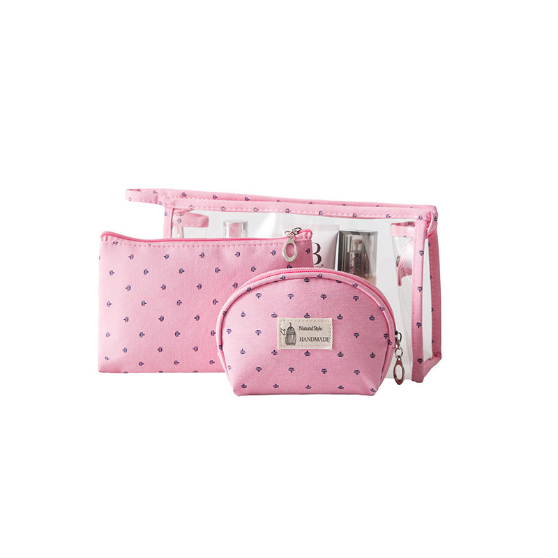 Factory direct sales small crown transparent pvc cosmetic bag three-piece set travel portable toiletry bag hand cosmetic bag
