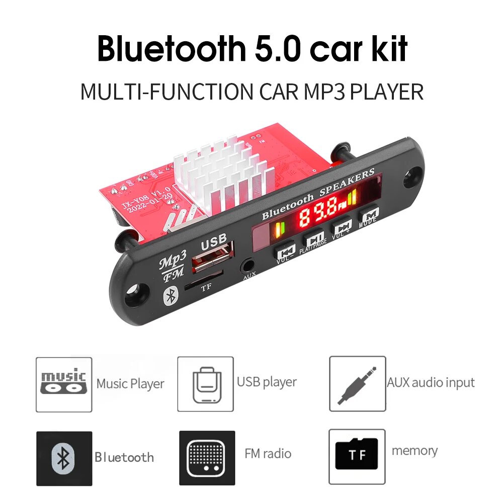 120W Amplifier Bluetooth 5.0 MP3 Decoder Board DC 8V-24V MP3 Player Car Music FM Radio Module with Remote Control For Speaker. 