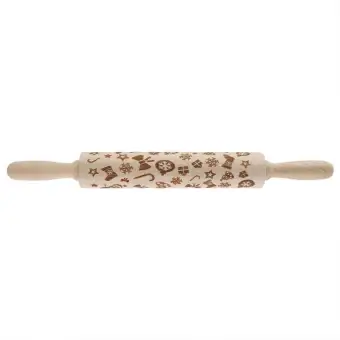 Cutely Wooden Embossed Rolling Pin Christmas Ft Baking Cookies