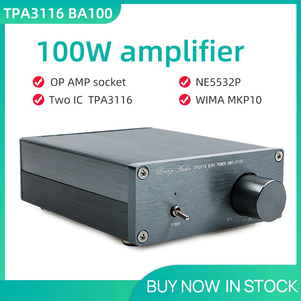 Audio BA100 HiFi Class D Audio Digital Power Amplifier NE5532P TPA3116 Advanced 2*100W Mini Aluminum Enclosure amp - AMP and DC24V. 