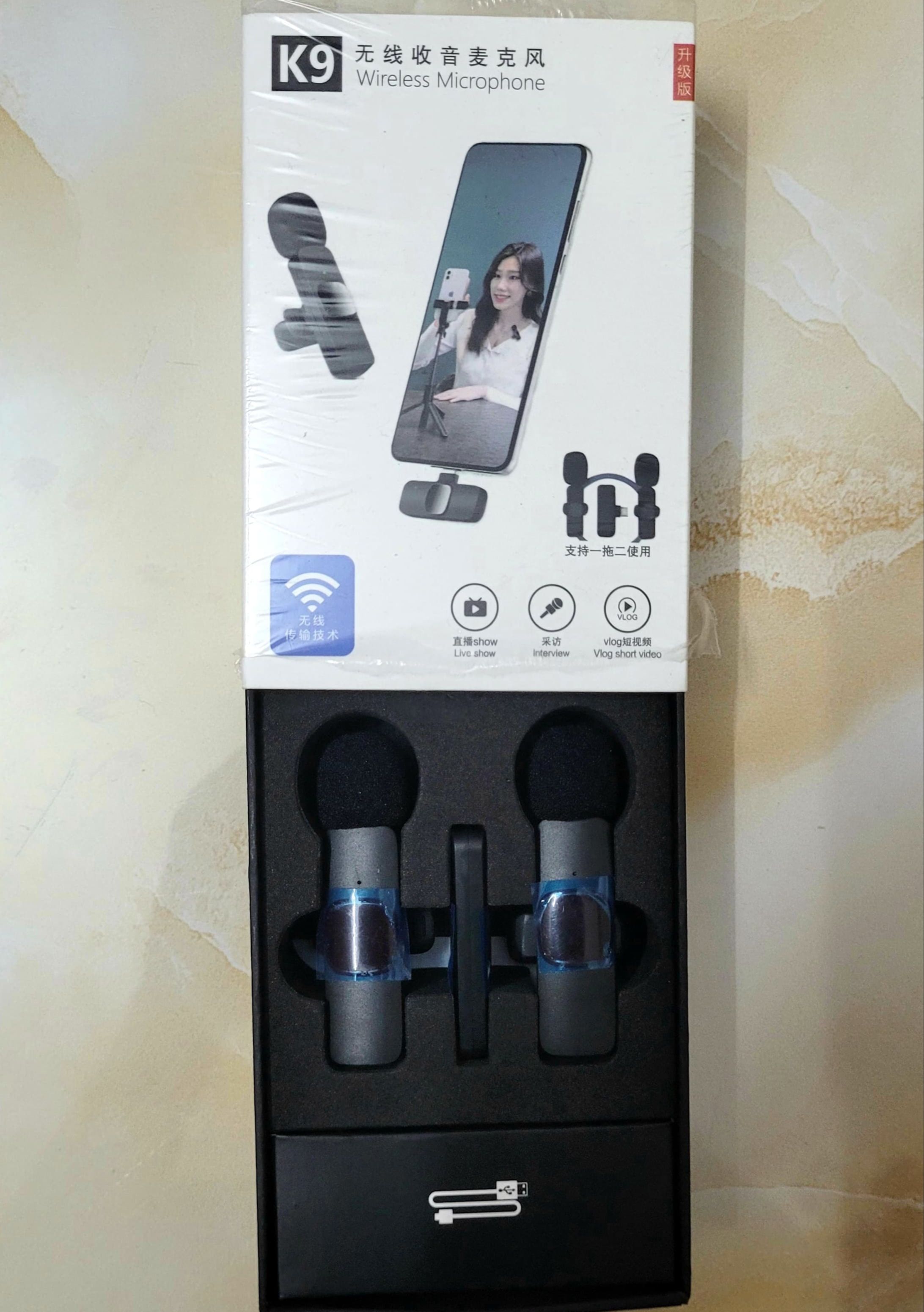 USB Type C to lightning port Dual Bluetooth Microphone K9 Wireless Lavalier Microphone Noise Reduction Outdoor Live Broadcast. 